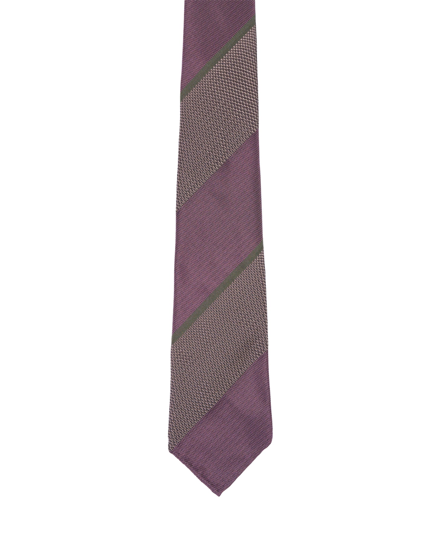 Jacquard tie - 7 Fold - Pink and beige with green stripe