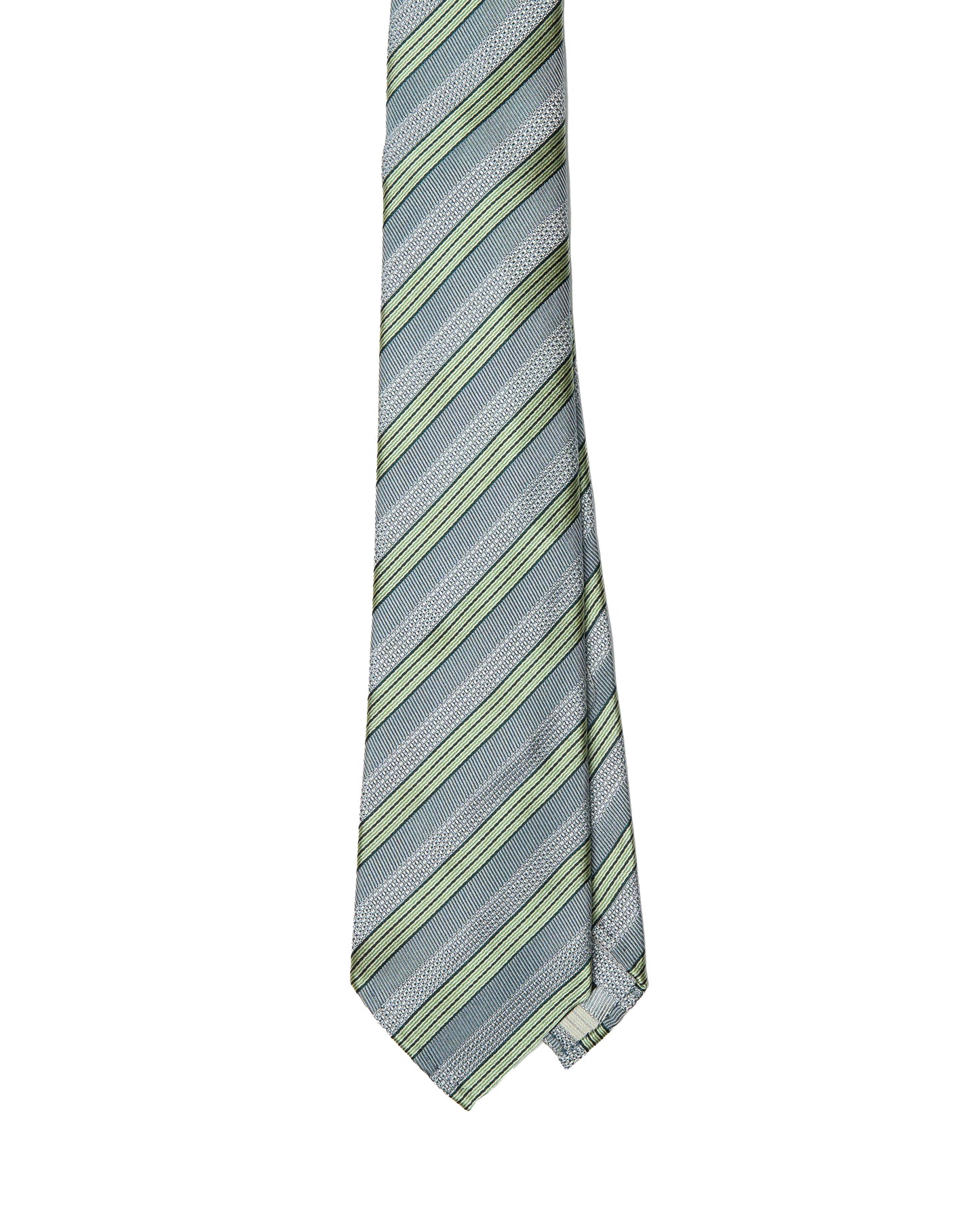 Jacquard tie - 7 Fold - Grey with green stripe