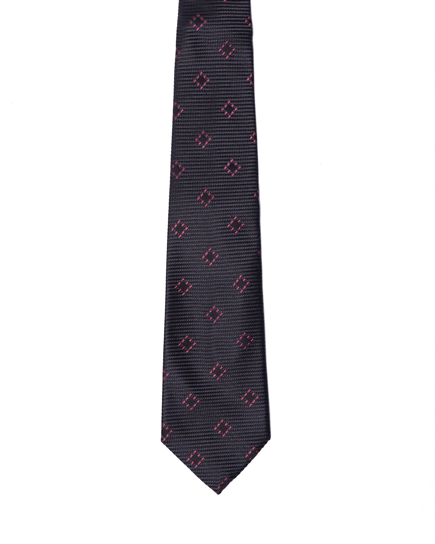 Jacquard tie - 3 Fold - Grey with pink motif
