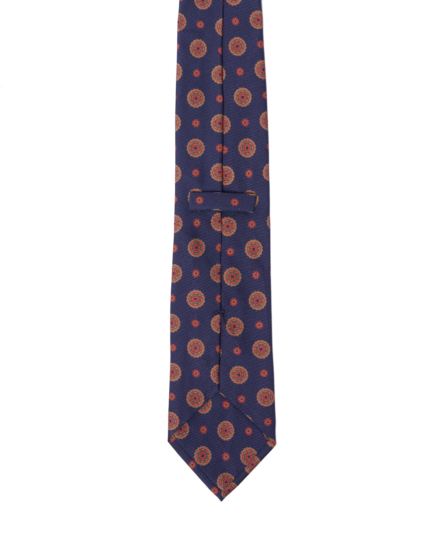 Printed Tie - 3 Fold - Navy blue with yellow medallion motif