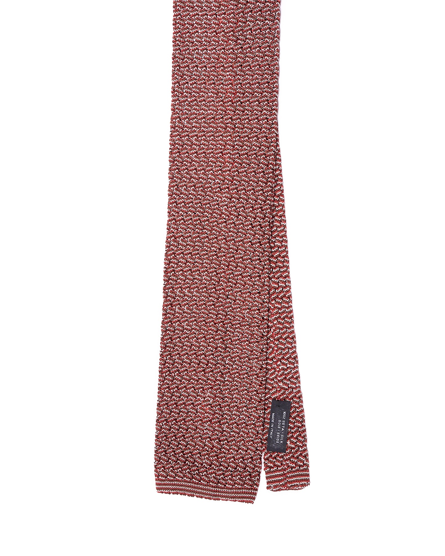 Knitted tie - Zig zag weave red, off-white and black