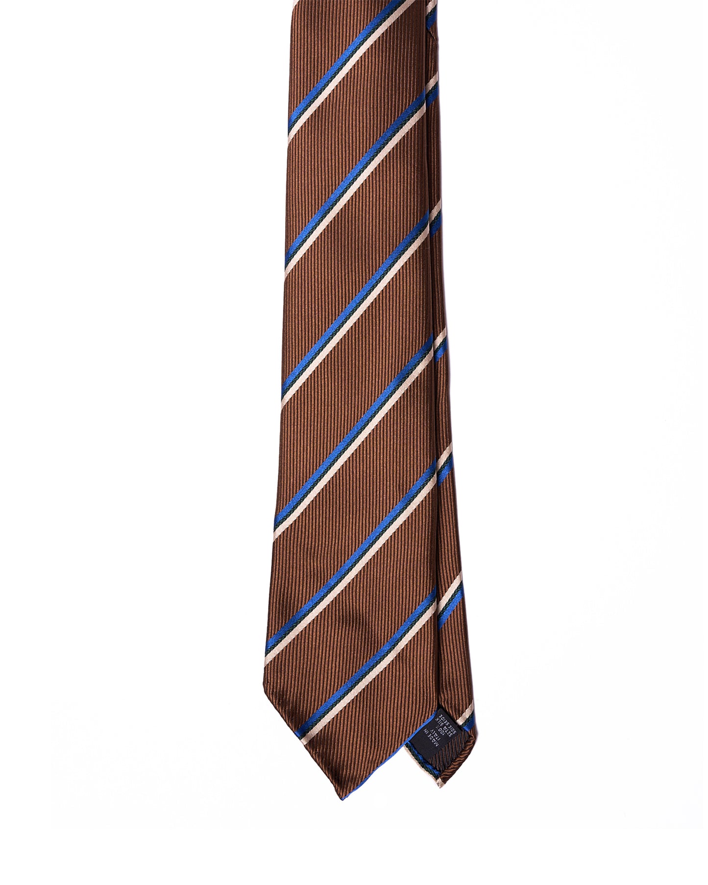 Jacquard tie - 7 Fold - Brown with blue and white stripe