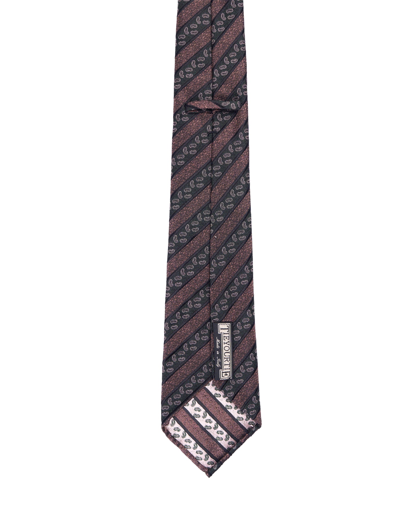 Jacquard tie - 7 Fold - Brown and black stripe with micro paisley motif
