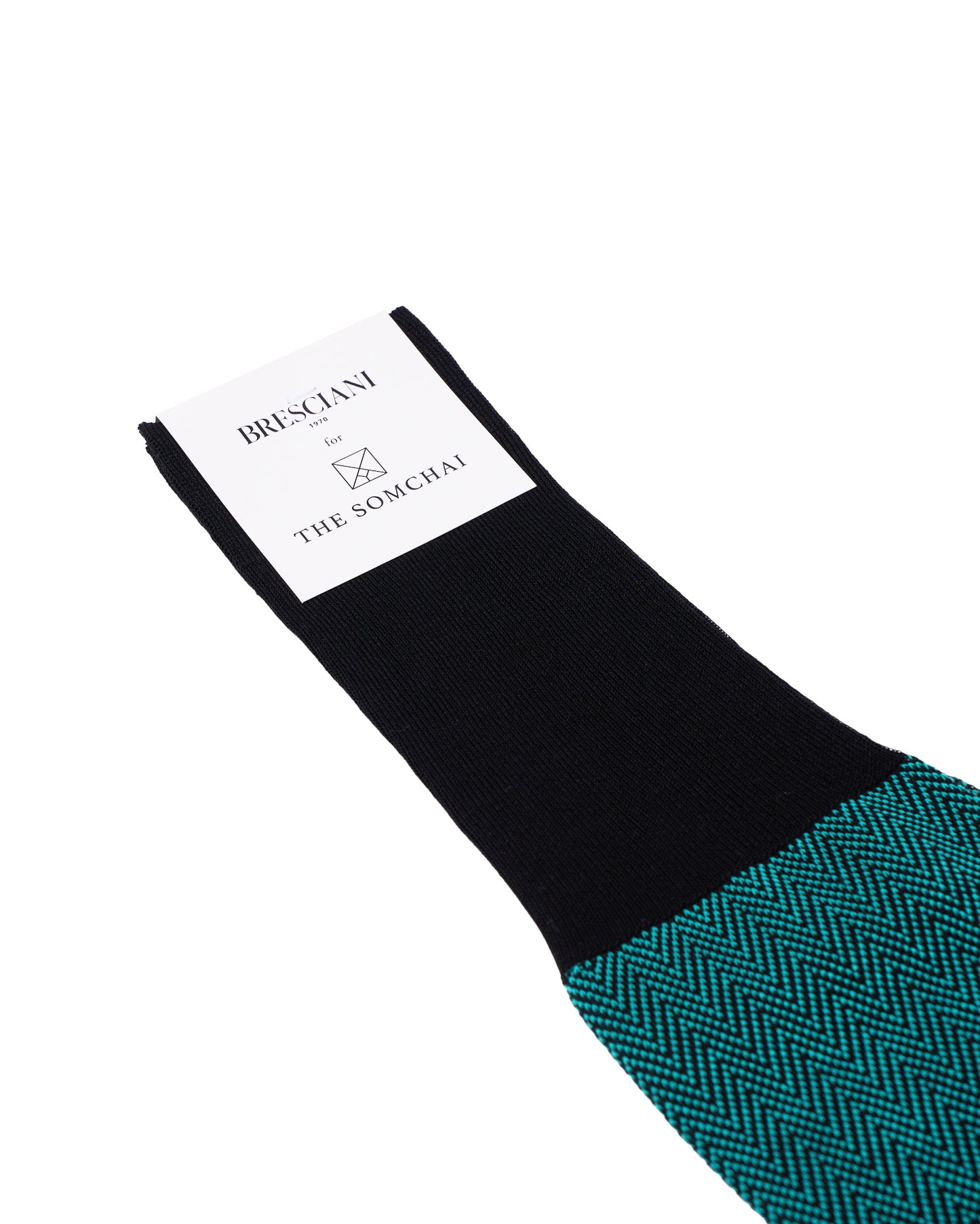 Knee length socks - Herringbone cotton - Nero Aqua