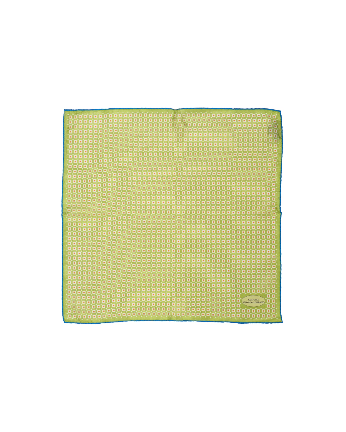 Pocket square - Silk - Micro orange square on green