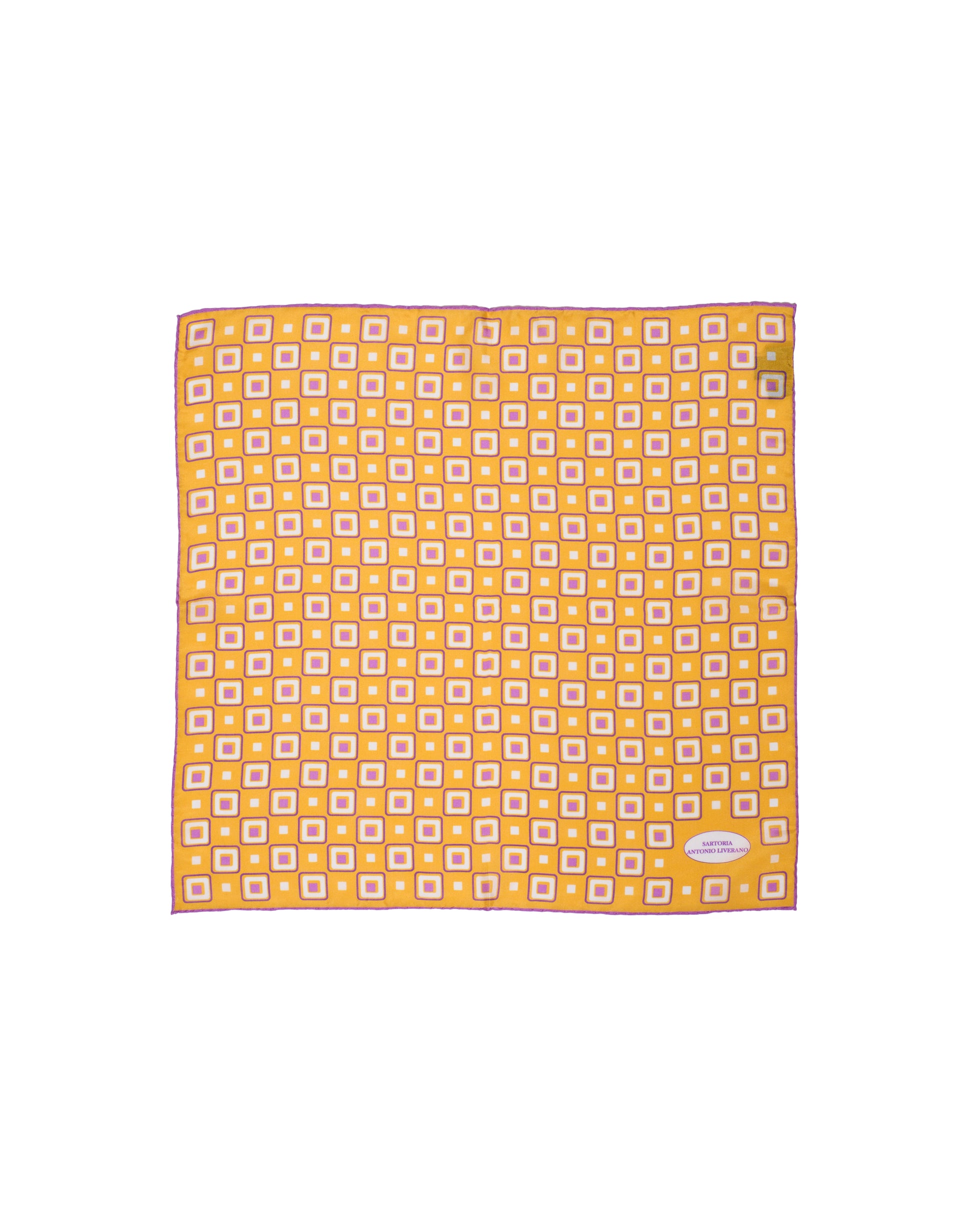 Pocket square - Silk - Purple retro square on yellow