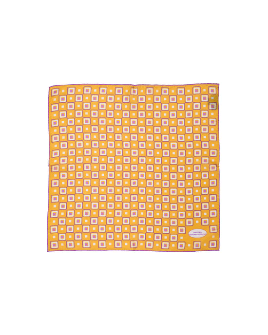 Pocket square - Silk - Purple retro square on yellow