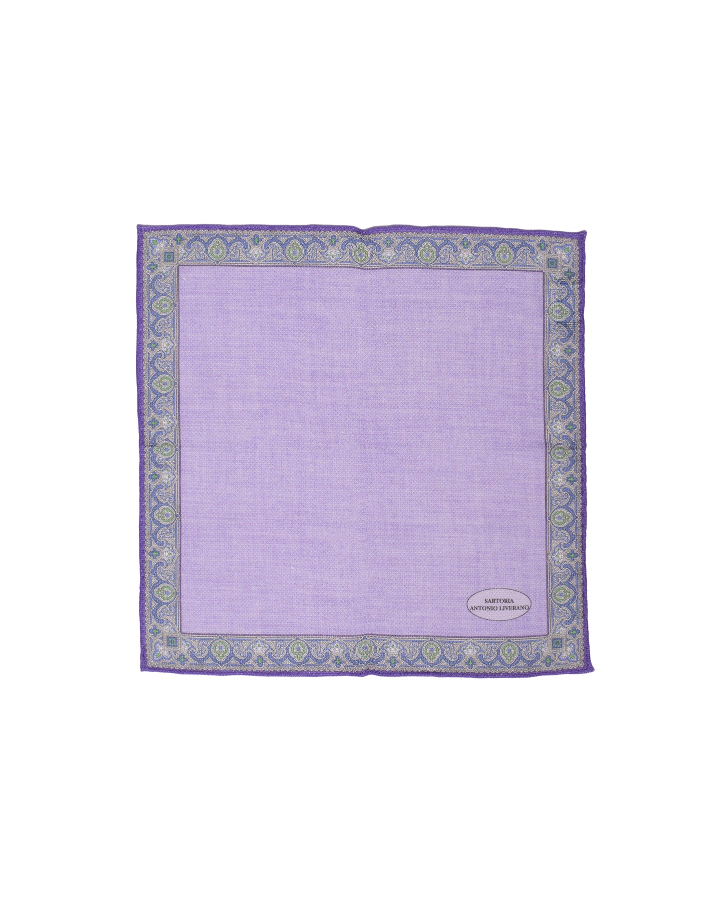 Pocket square - Linen and Cotton - Gingham border on purple