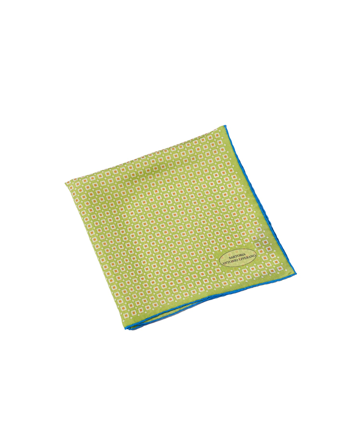 Pocket square - Silk - Micro orange square on green