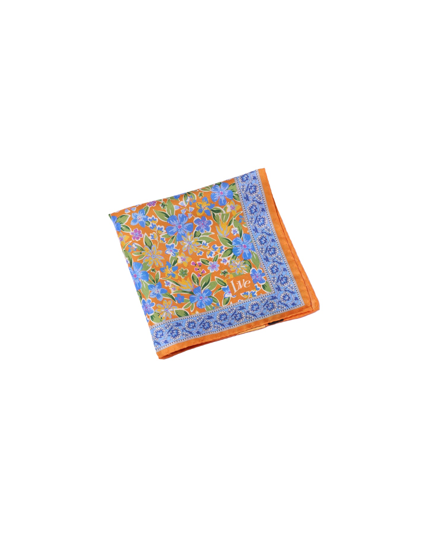 Pocket square - Silk - Colorful flower on orange