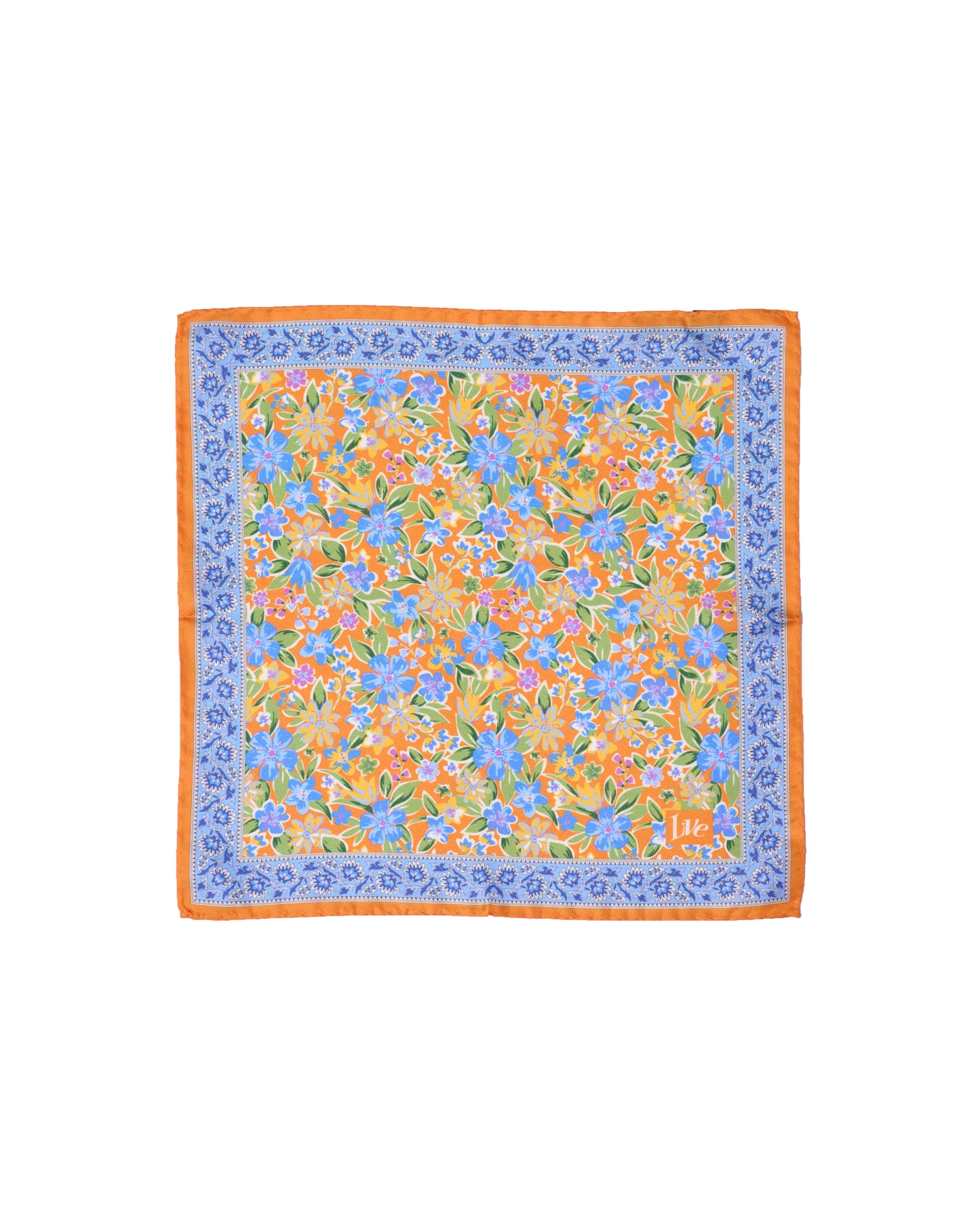 Pocket square - Silk - Colorful flower on orange