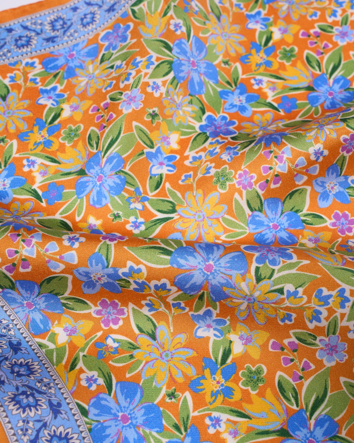 Pocket square - Silk - Colorful flower on orange