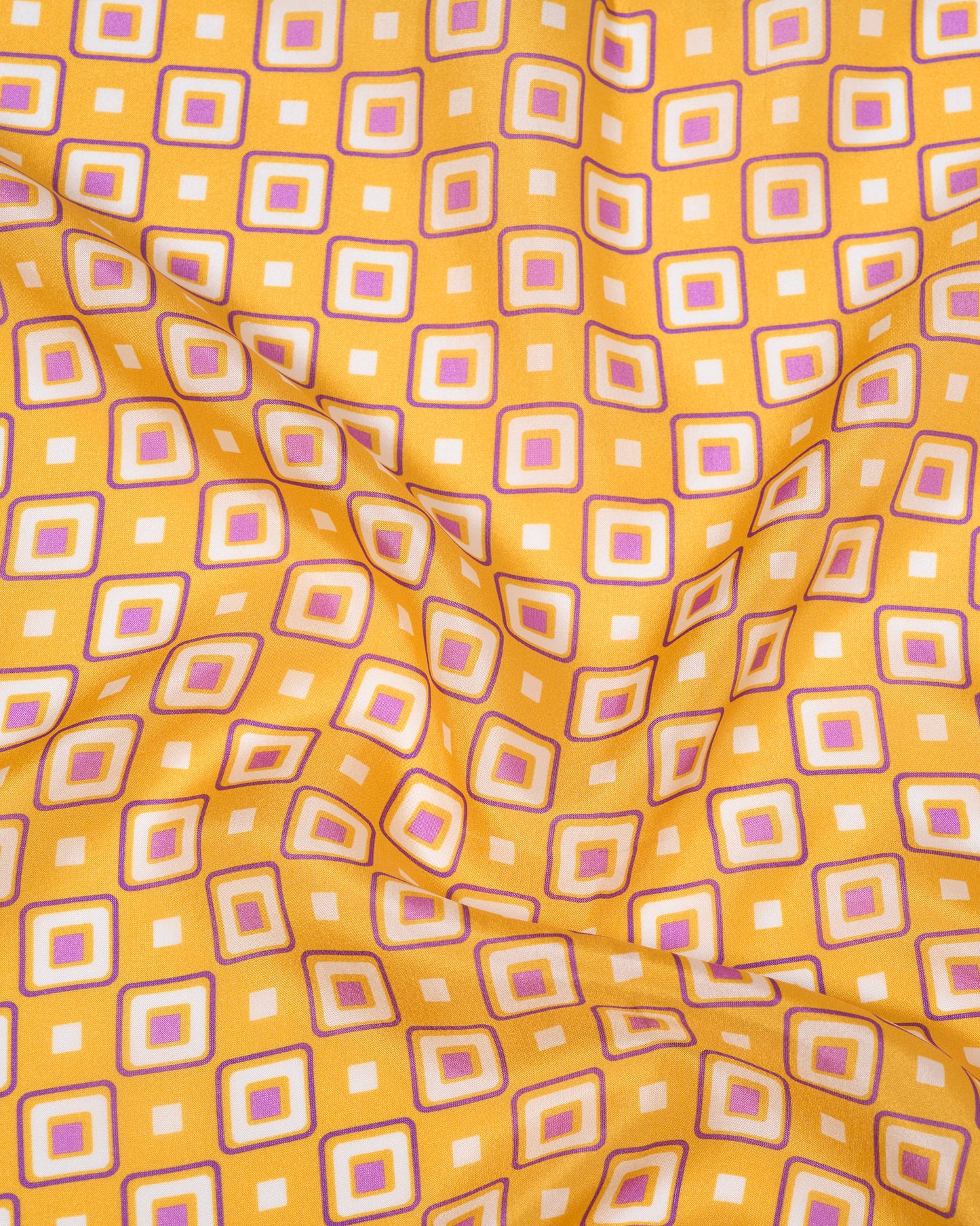 Pocket square - Silk - Purple retro square on yellow