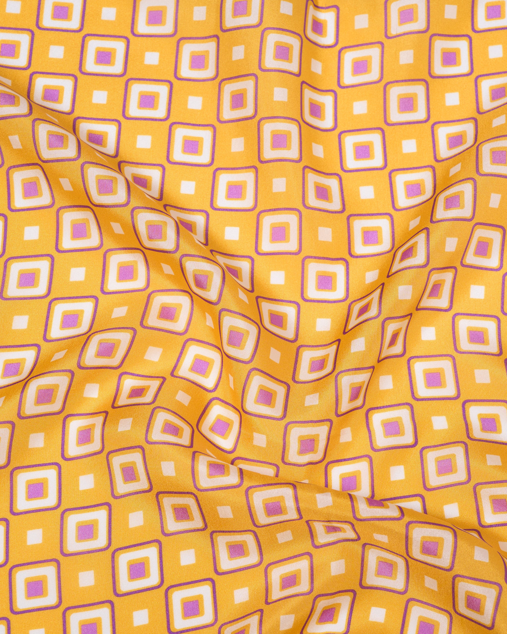 Pocket square - Silk - Purple retro square on yellow