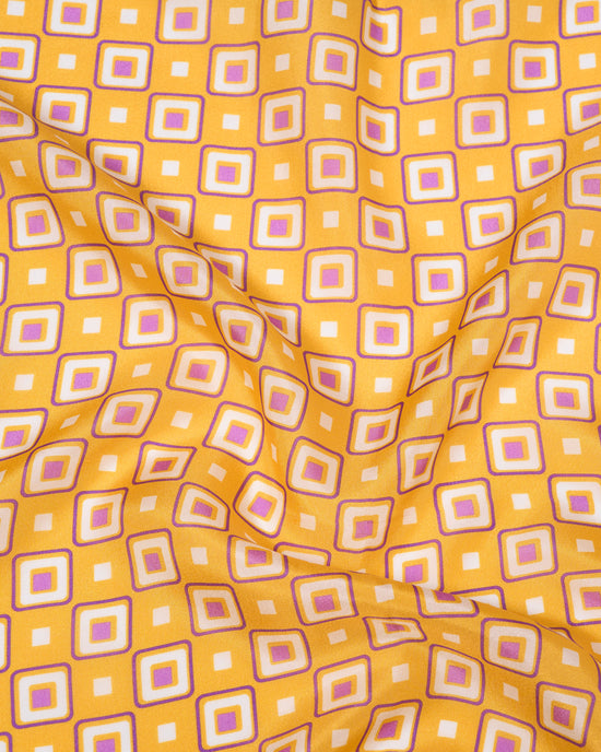 Pocket square - Silk - Purple retro square on yellow