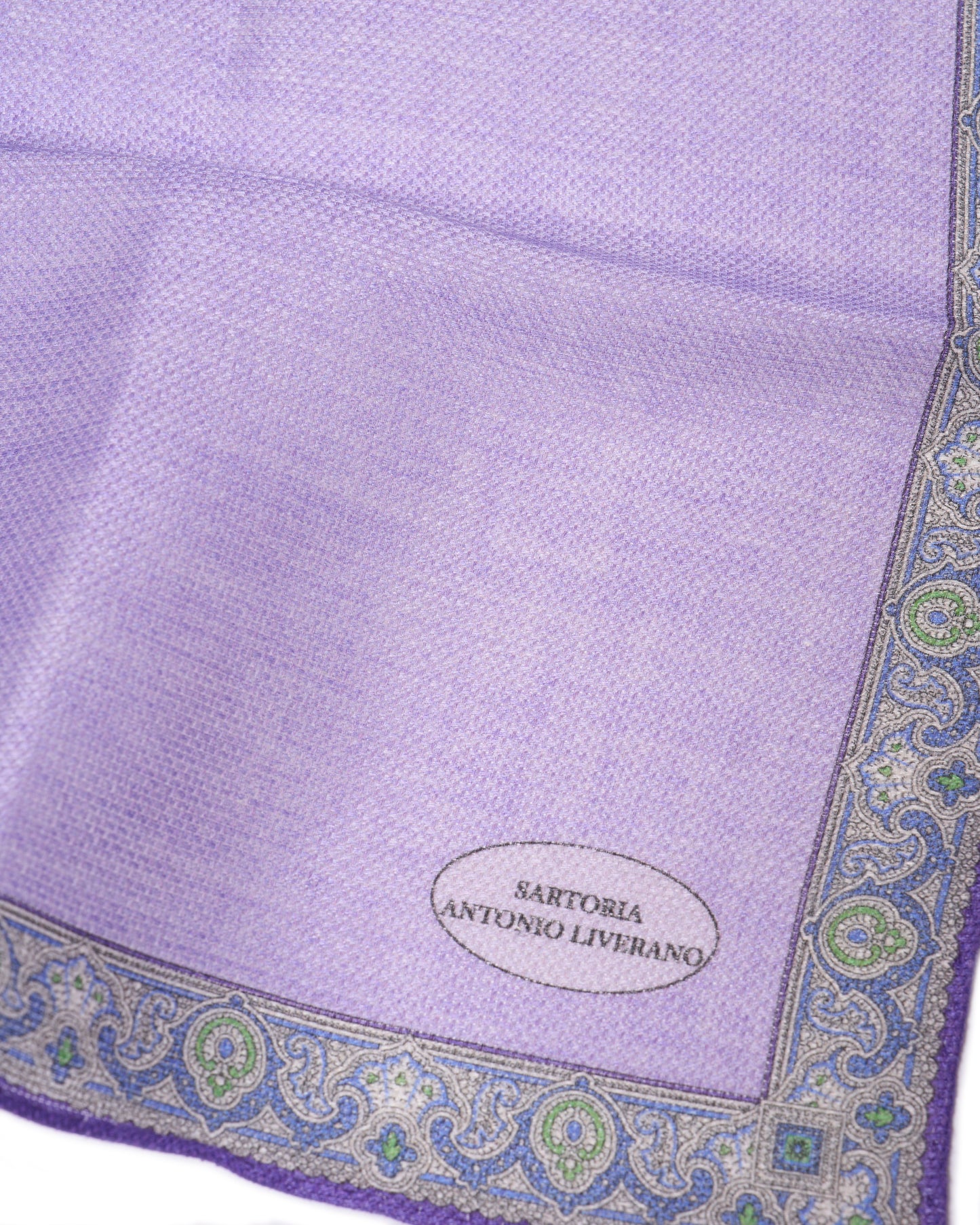 Pocket square - Linen and Cotton - Gingham border on purple