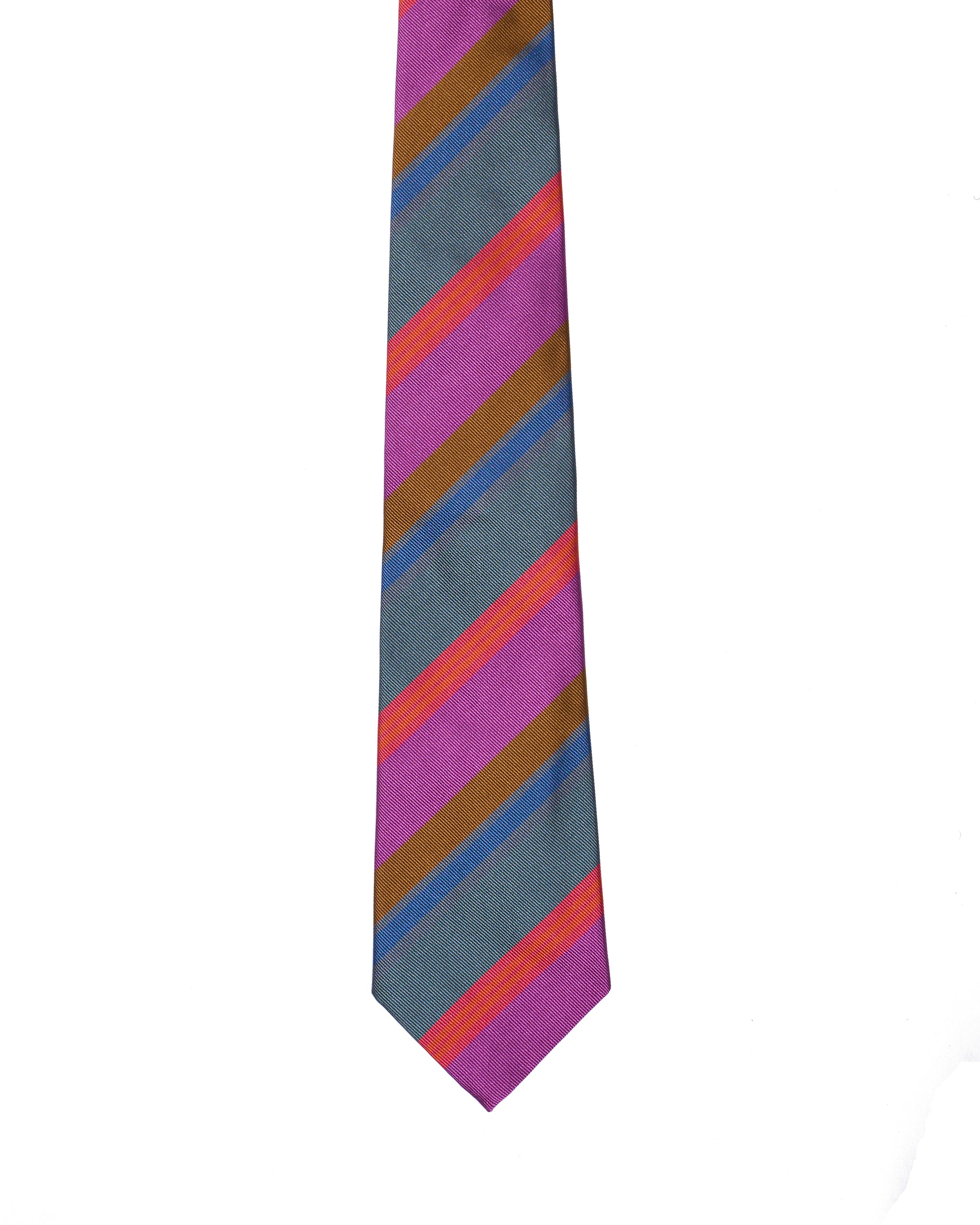 Printed Tie - 3 Fold - Multi colors regimental stripe on grey