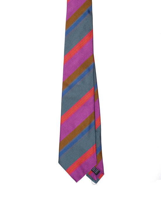 Printed Tie - 3 Fold - Multi colors regimental stripe on grey