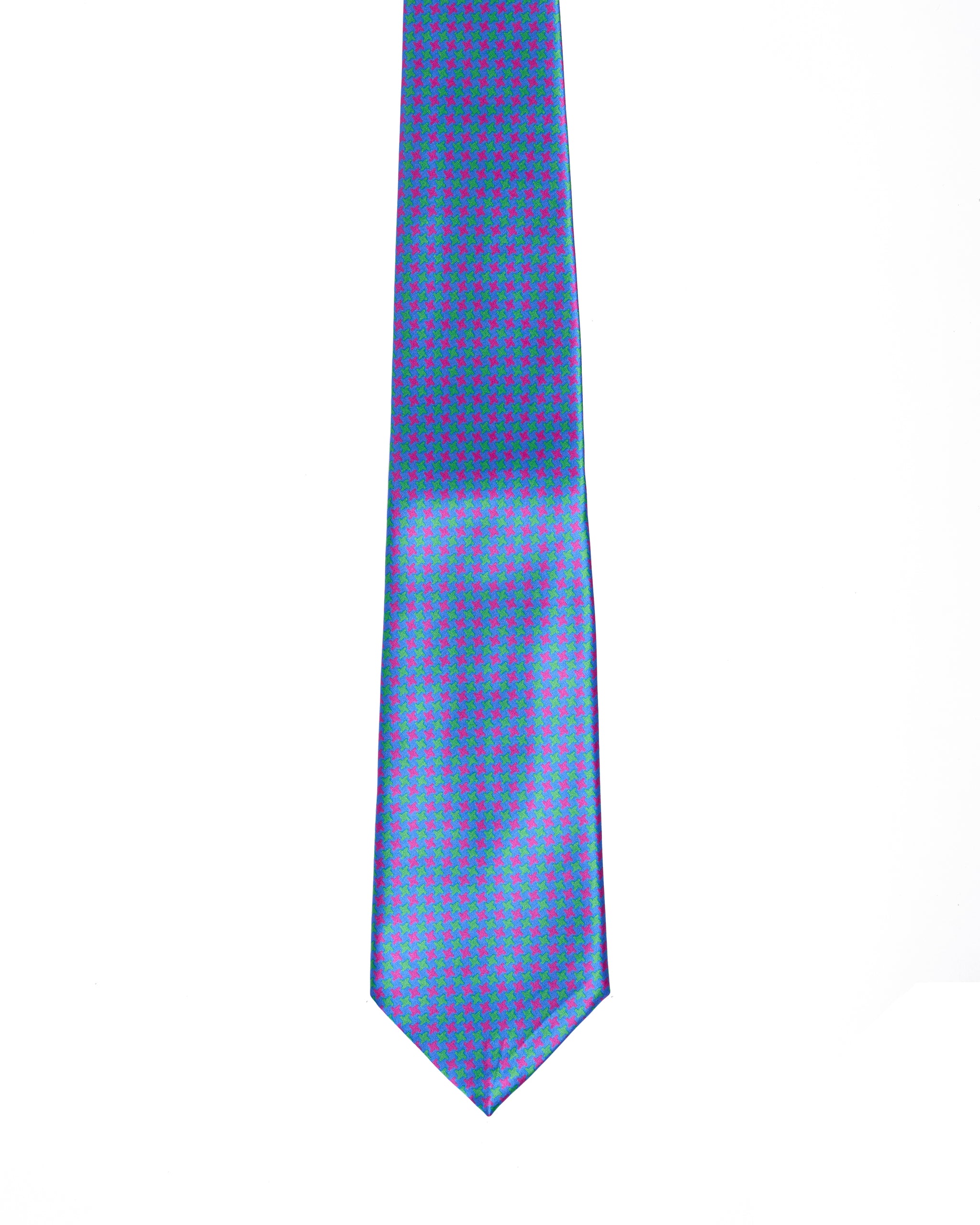 Printed Tie - 3 Fold -Pink and yellow neon on blue
