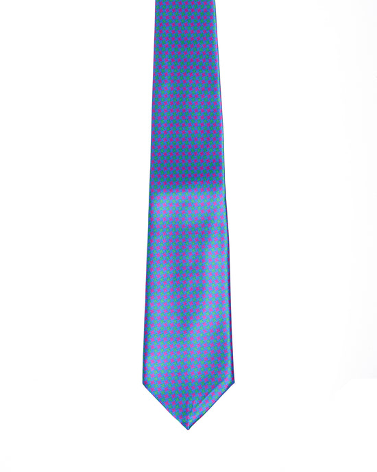 Printed Tie - 3 Fold -Pink and yellow neon on blue