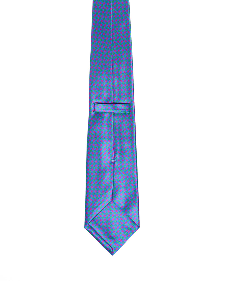 Printed Tie - 3 Fold -Pink and yellow neon on blue