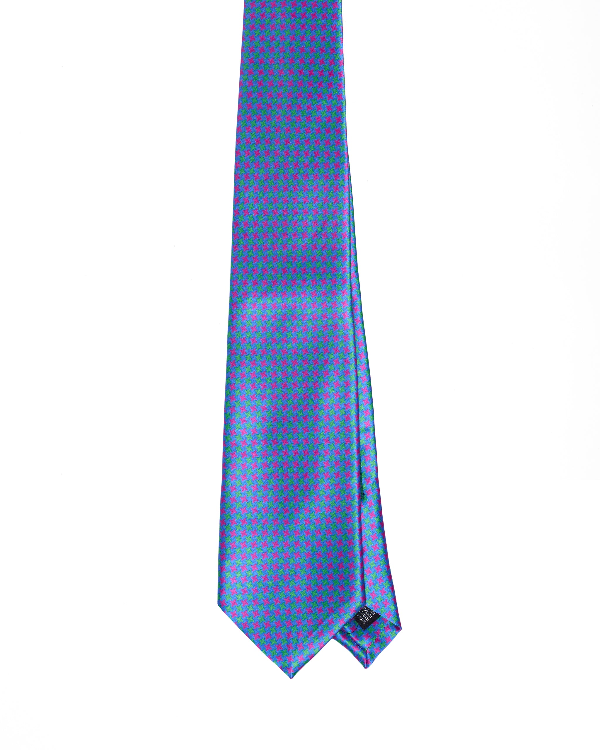 Printed Tie - 3 Fold -Pink and yellow neon on blue