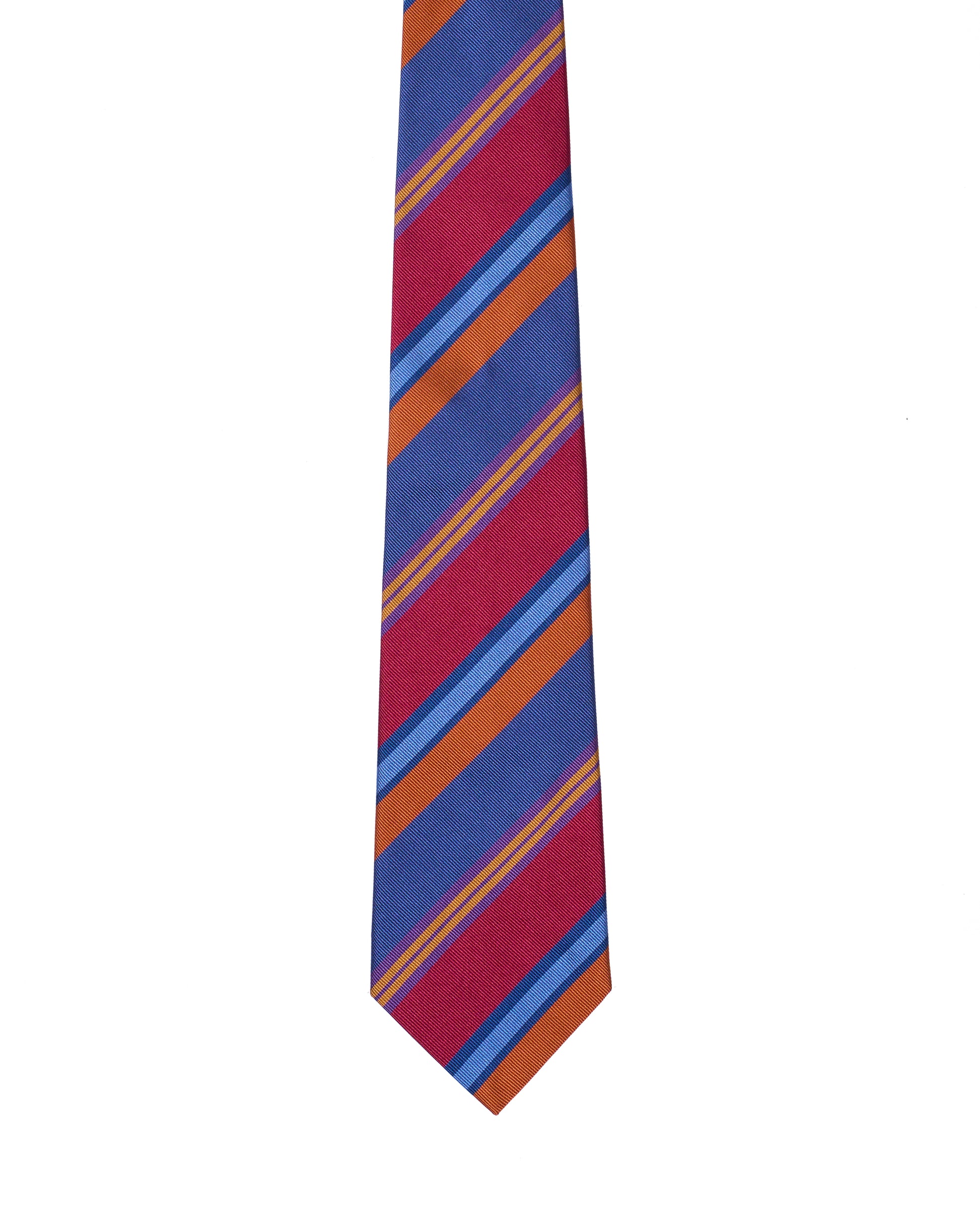 Printed Tie - 3 Fold - Multi colors regimental stripe on blue