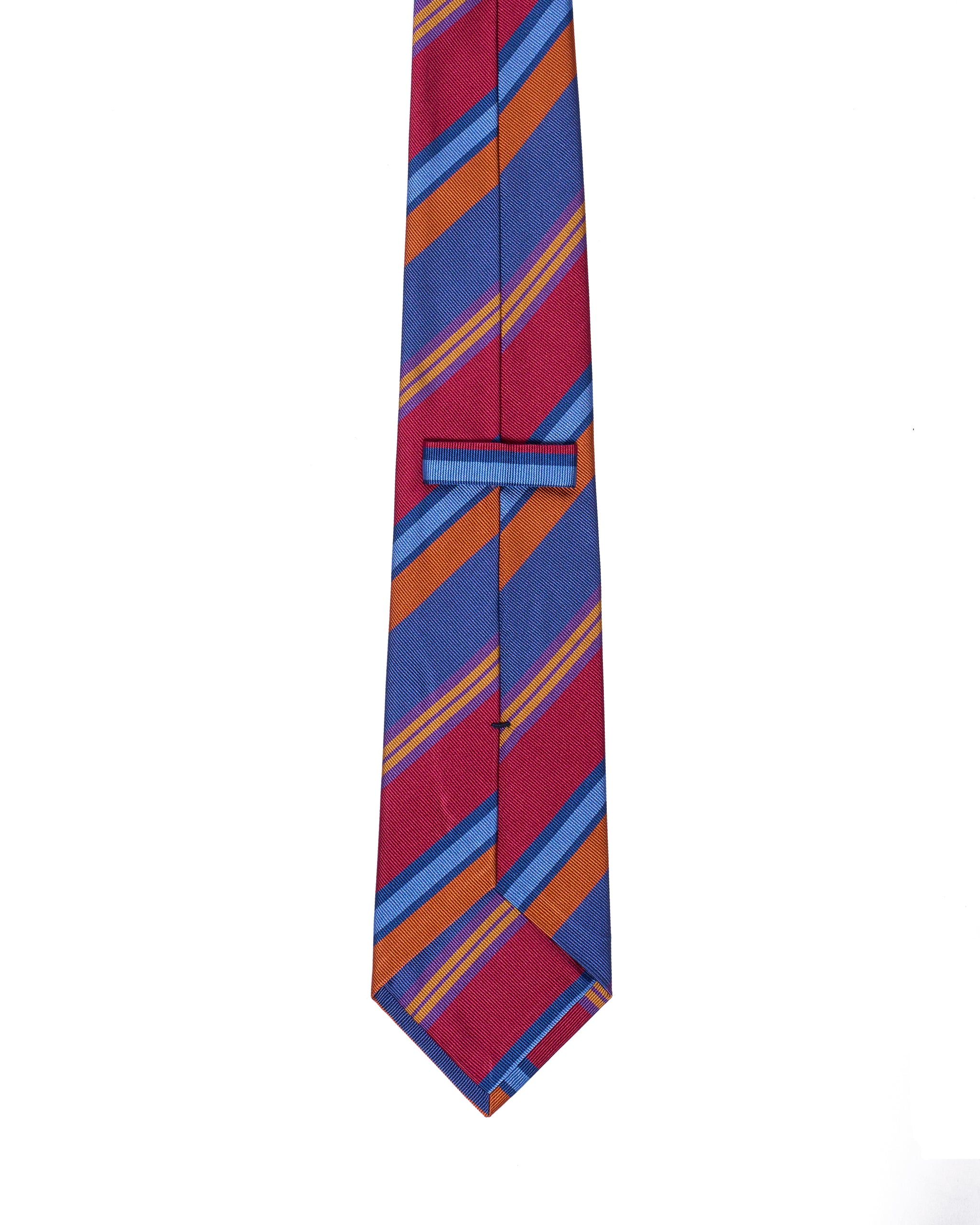 Printed Tie - 3 Fold - Multi colors regimental stripe on blue