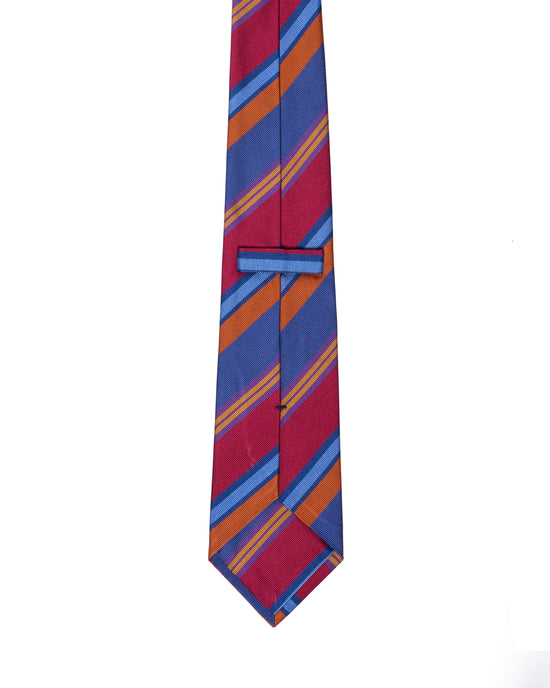 Printed Tie - 3 Fold - Multi colors regimental stripe on blue