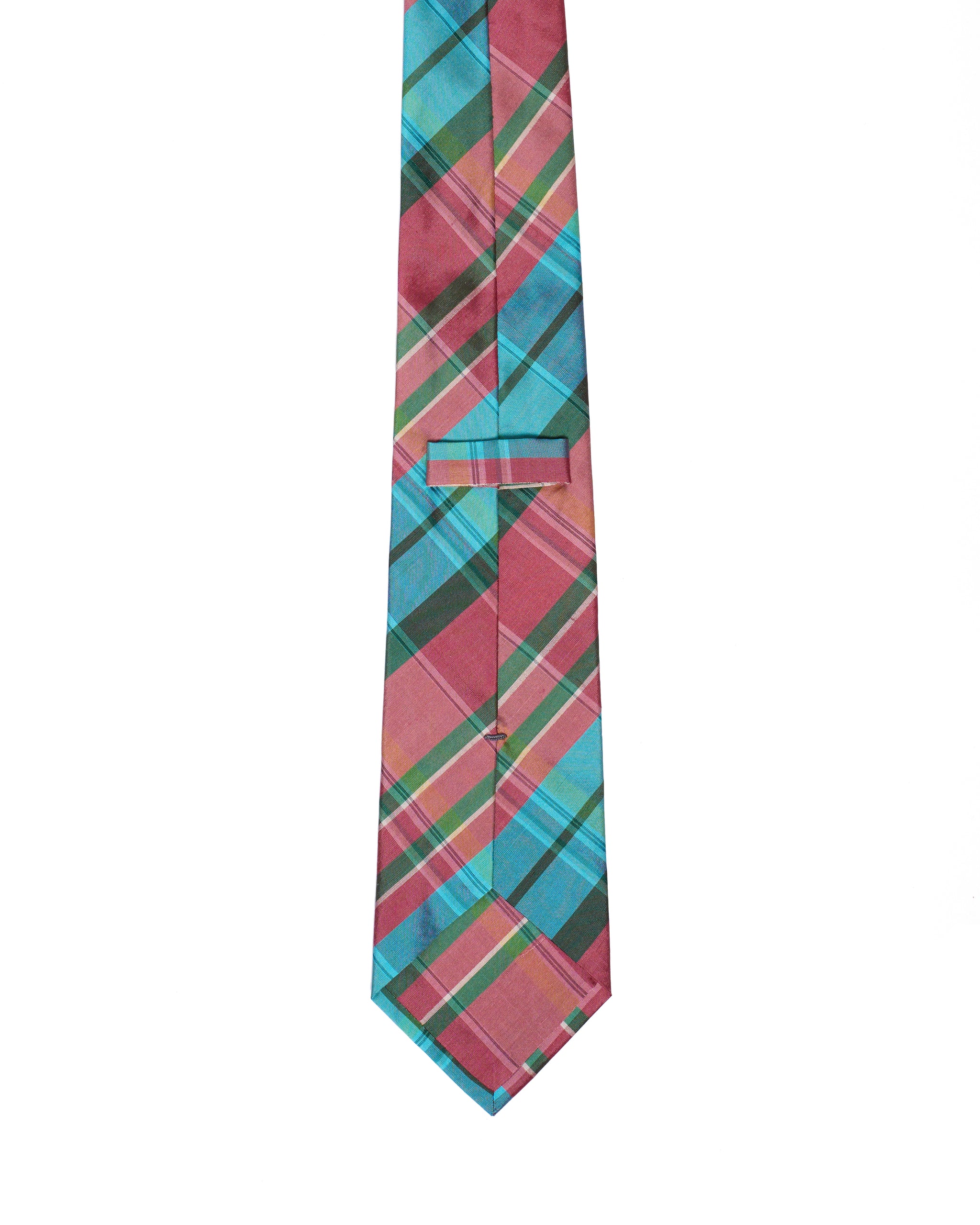 Printed Tie - 3 Fold - Pink, light blue and green plaid