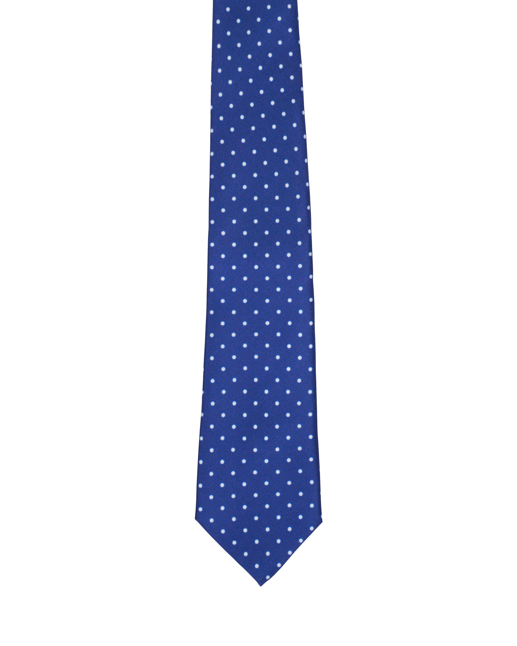 Printed Tie - 3 Fold - White polka dots on medium blue