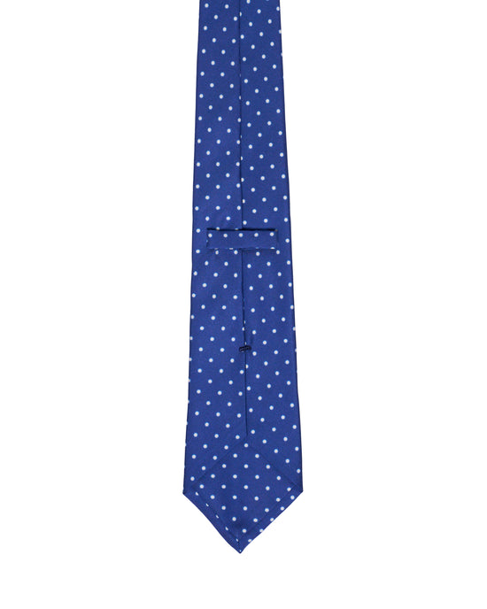 Printed Tie - 3 Fold - White polka dots on medium blue