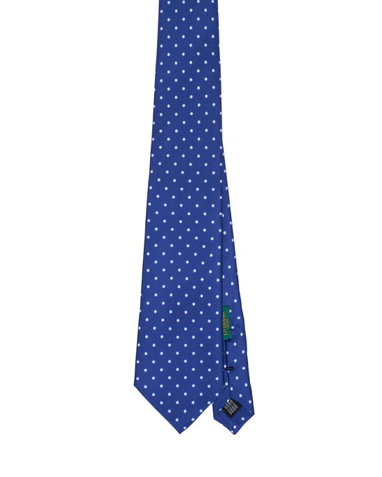 Printed Tie - 3 Fold - White polka dots on medium blue