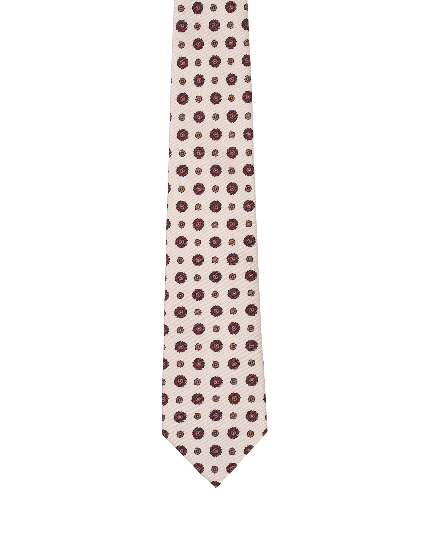 Printed Tie - 3 Fold - Brown flower motif on beige
