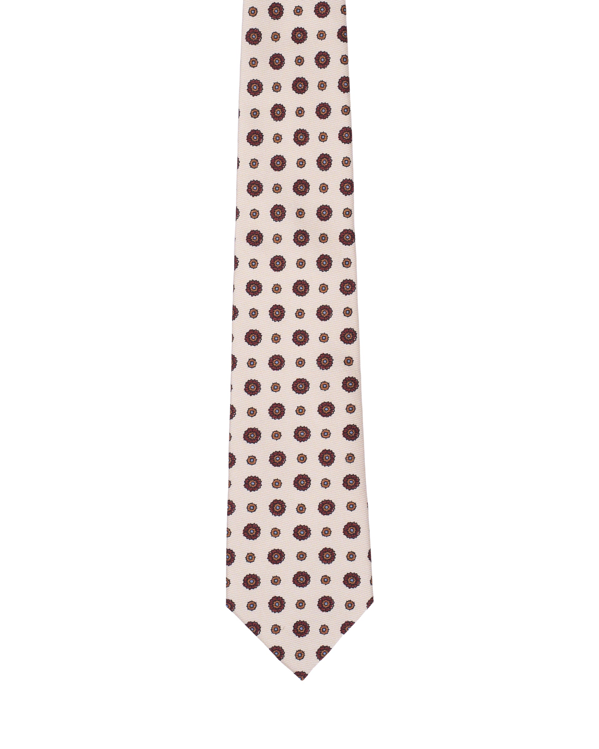 Printed Tie - 3 Fold - Brown flower motif on beige