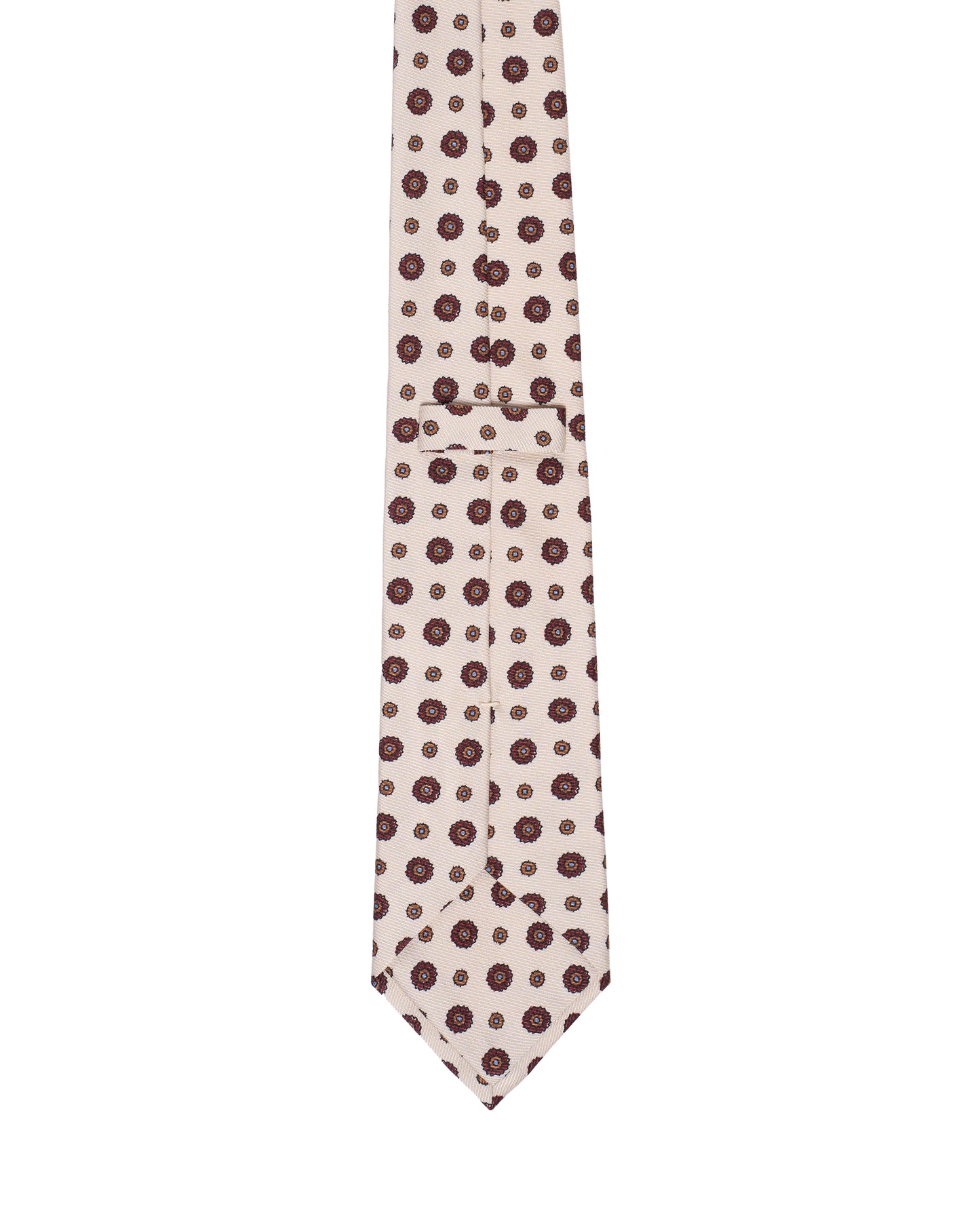 Printed Tie - 3 Fold - Brown flower motif on beige