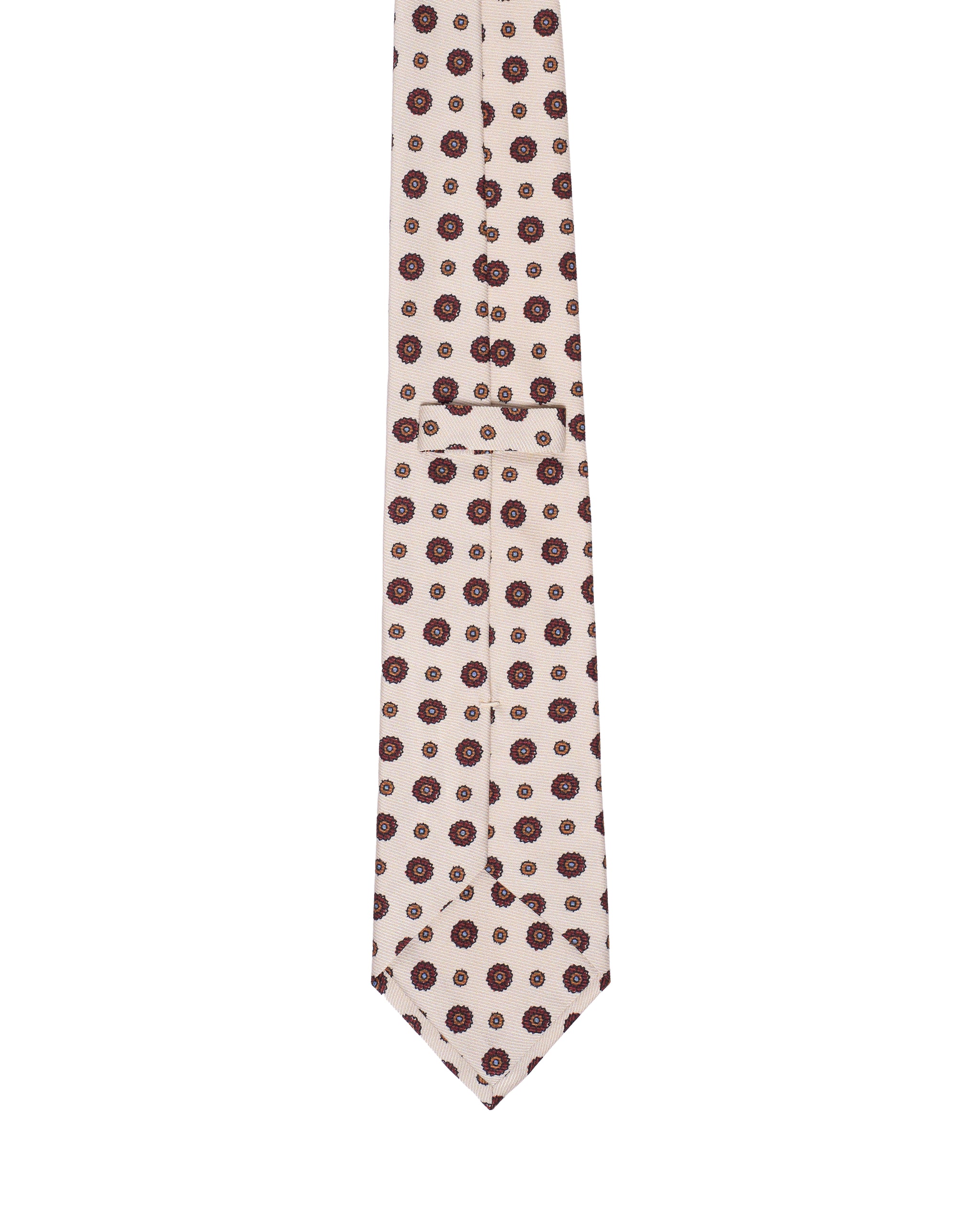 Printed Tie - 3 Fold - Brown flower motif on beige