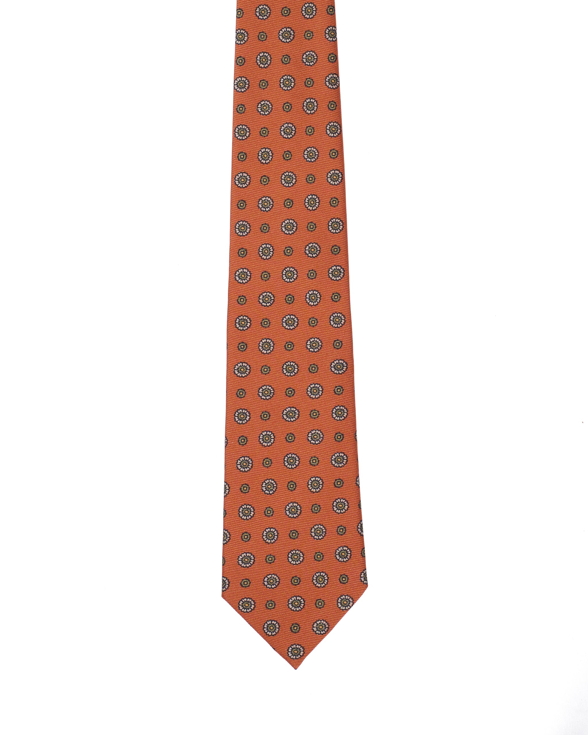 Printed Tie - 3 Fold - Offwhite square motif on brick