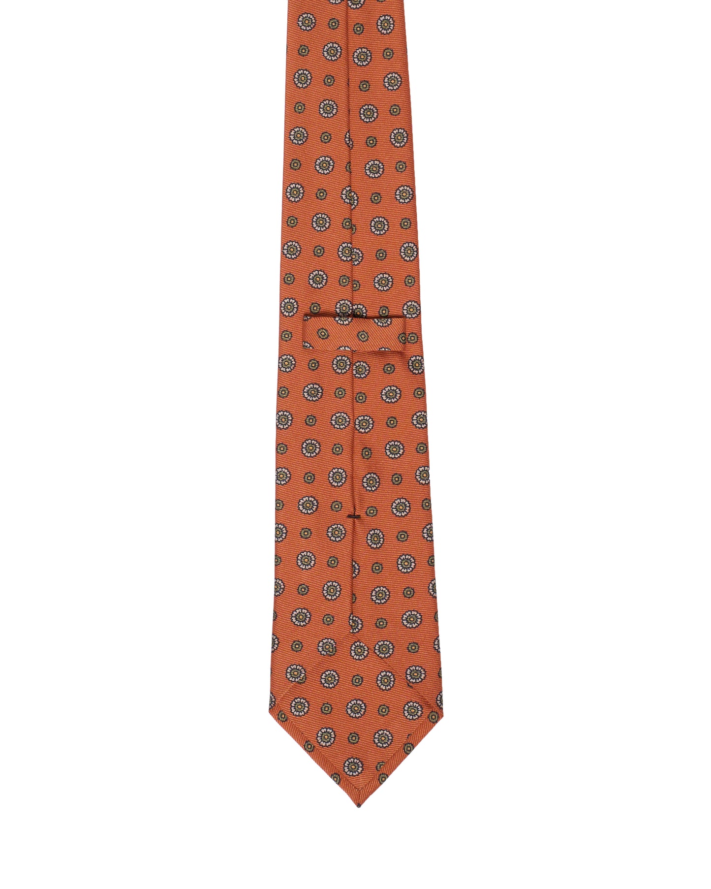 Printed Tie - 3 Fold - Offwhite square motif on brick