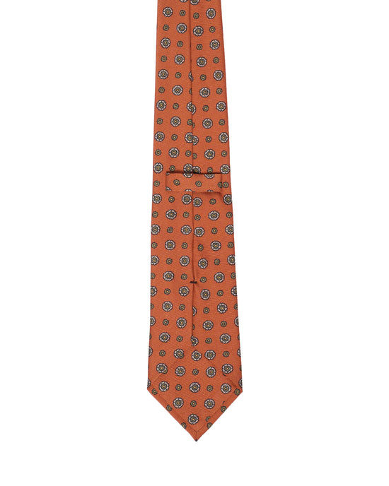 Printed Tie - 3 Fold - Offwhite square motif on brick