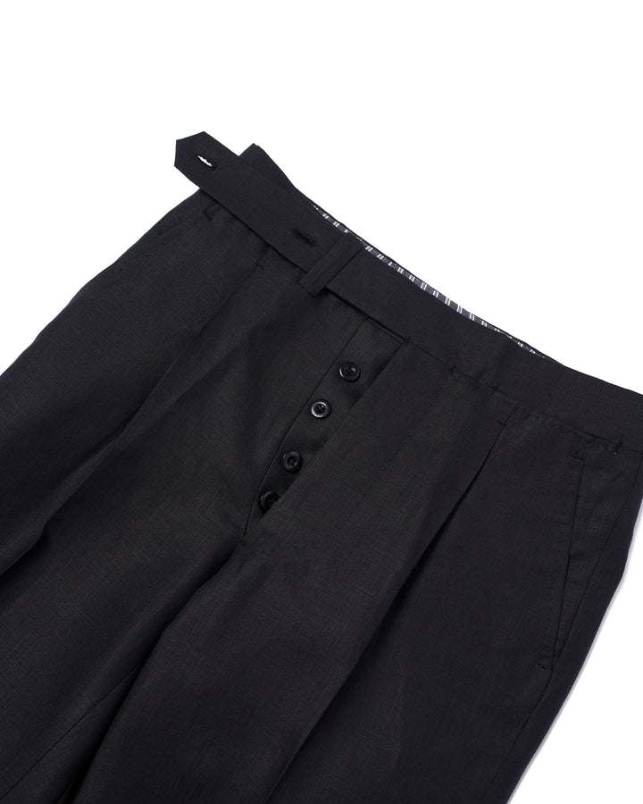 Plain linen trousers - Single pleat trousers - Black