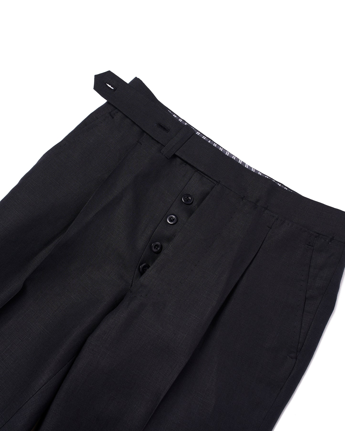 Plain linen trousers - Single pleat trousers - Black