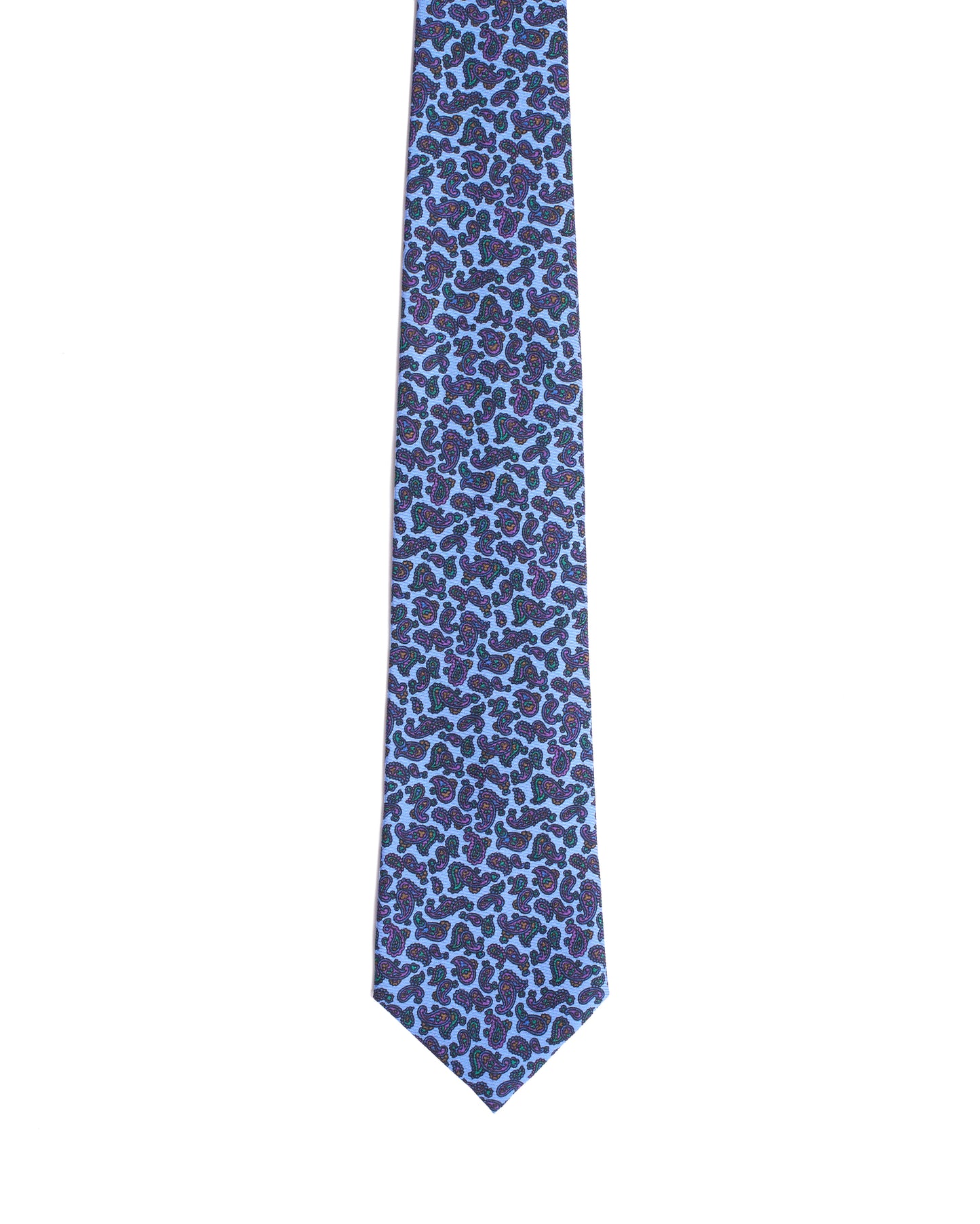 Printed Tie - 3 Fold - Neon blue with dark paisley