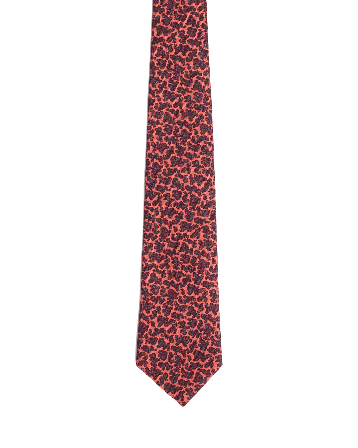 Printed Tie - 3 Fold - Neon orange with dark paisley