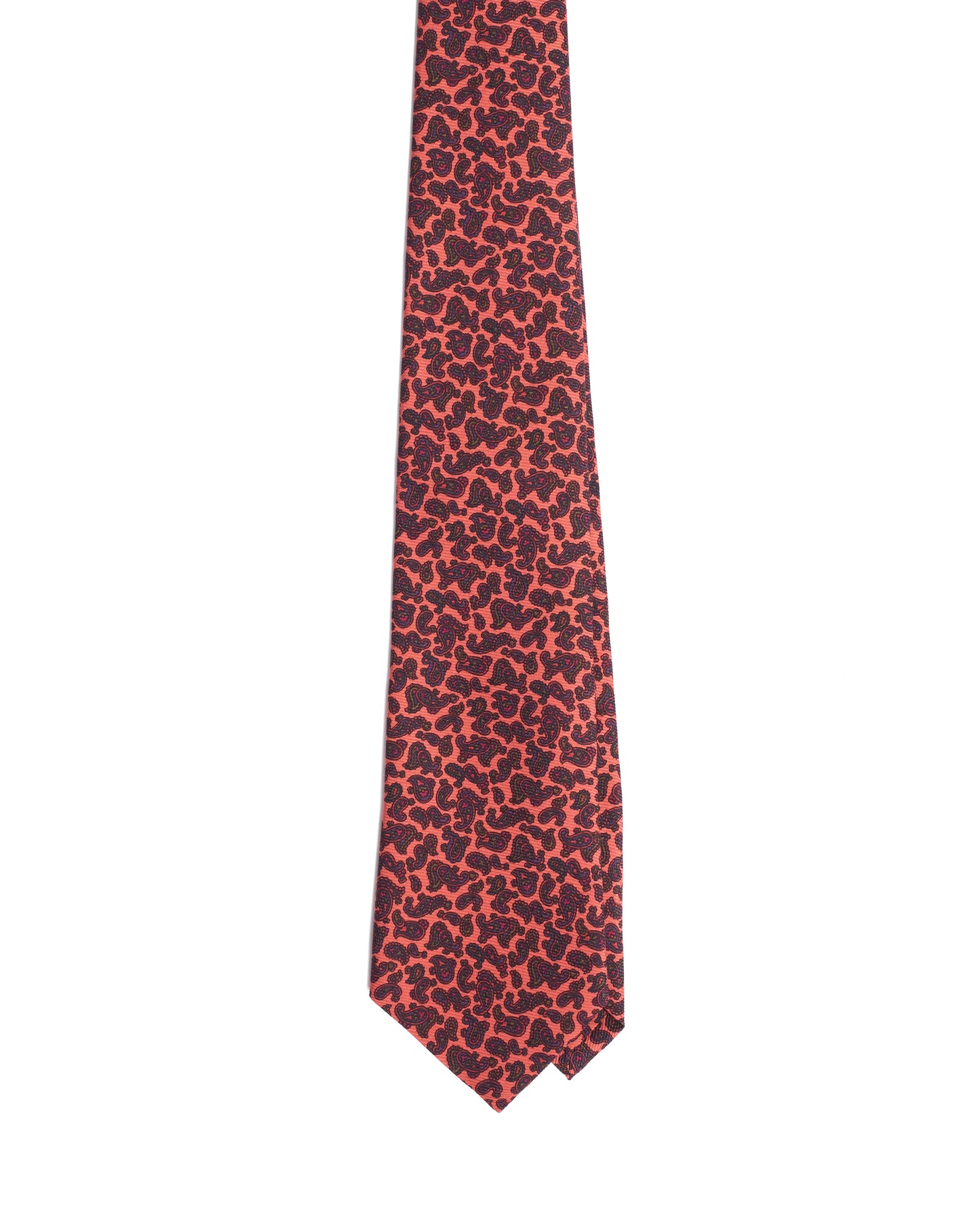 Printed Tie - 3 Fold - Neon orange with dark paisley