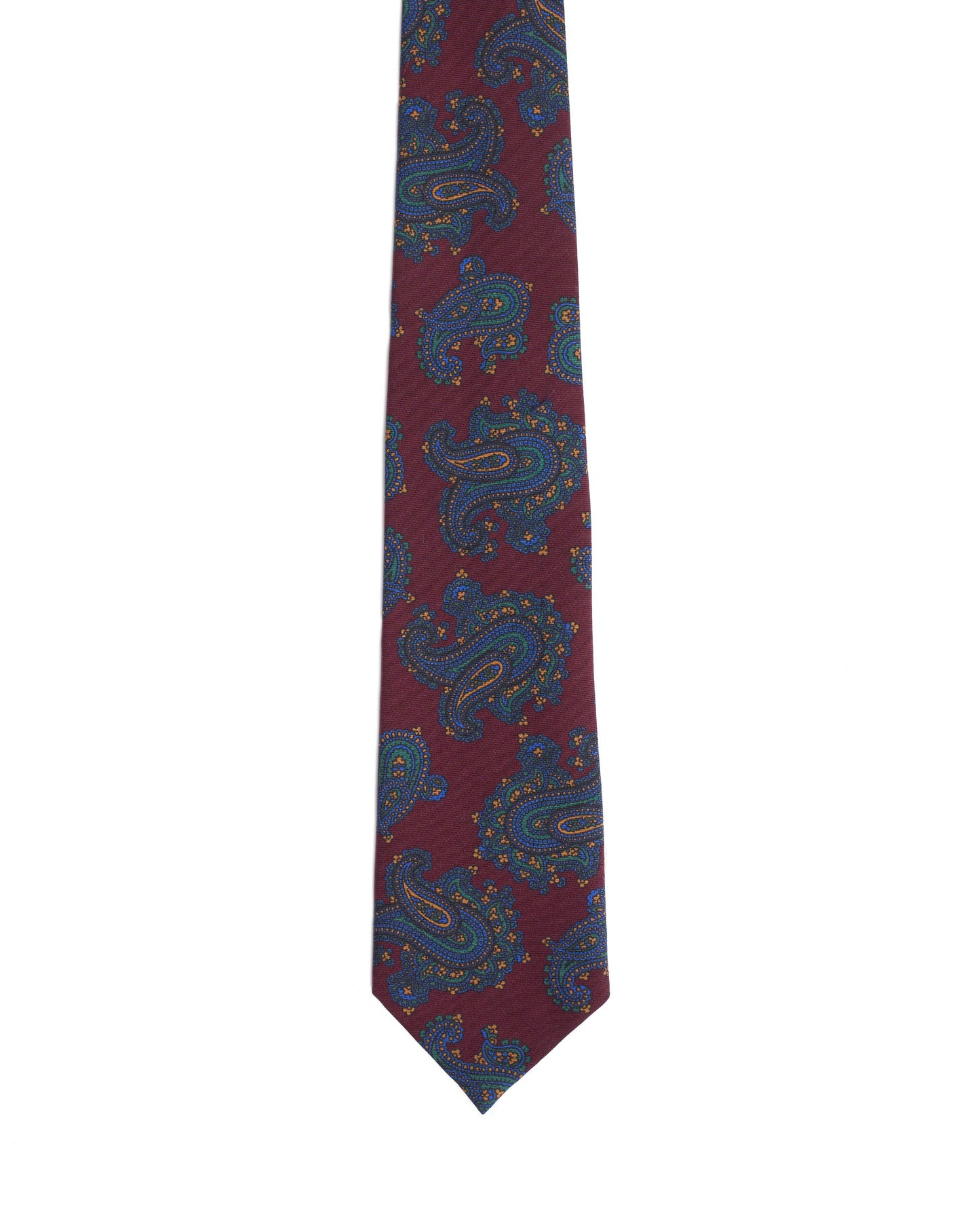Printed Tie - 3 Fold - Burgundy with large blue paisley