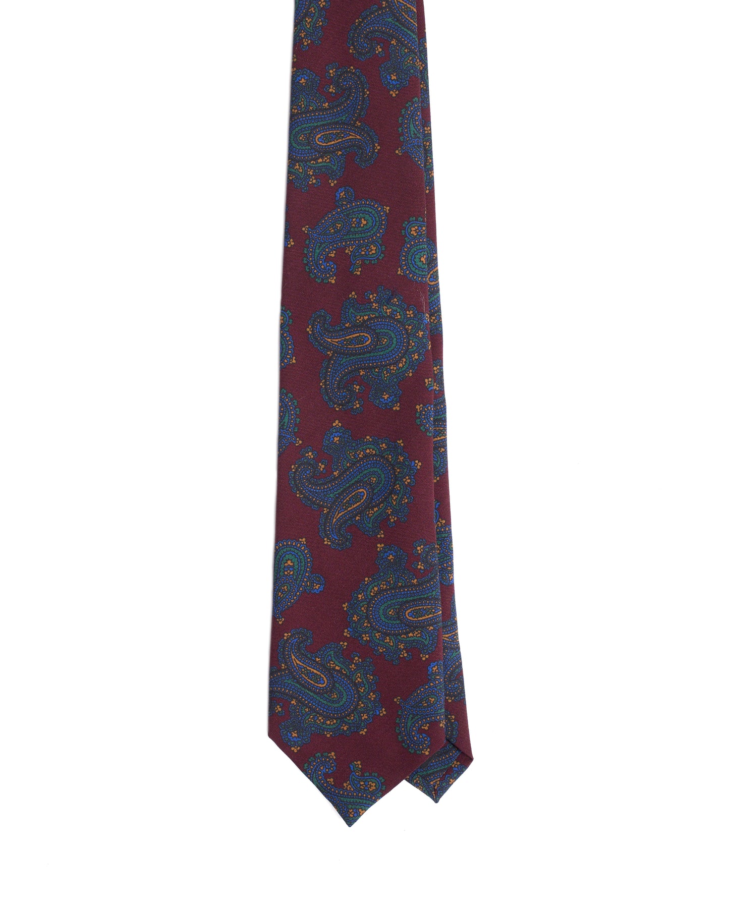 Printed Tie - 3 Fold - Burgundy with large blue paisley