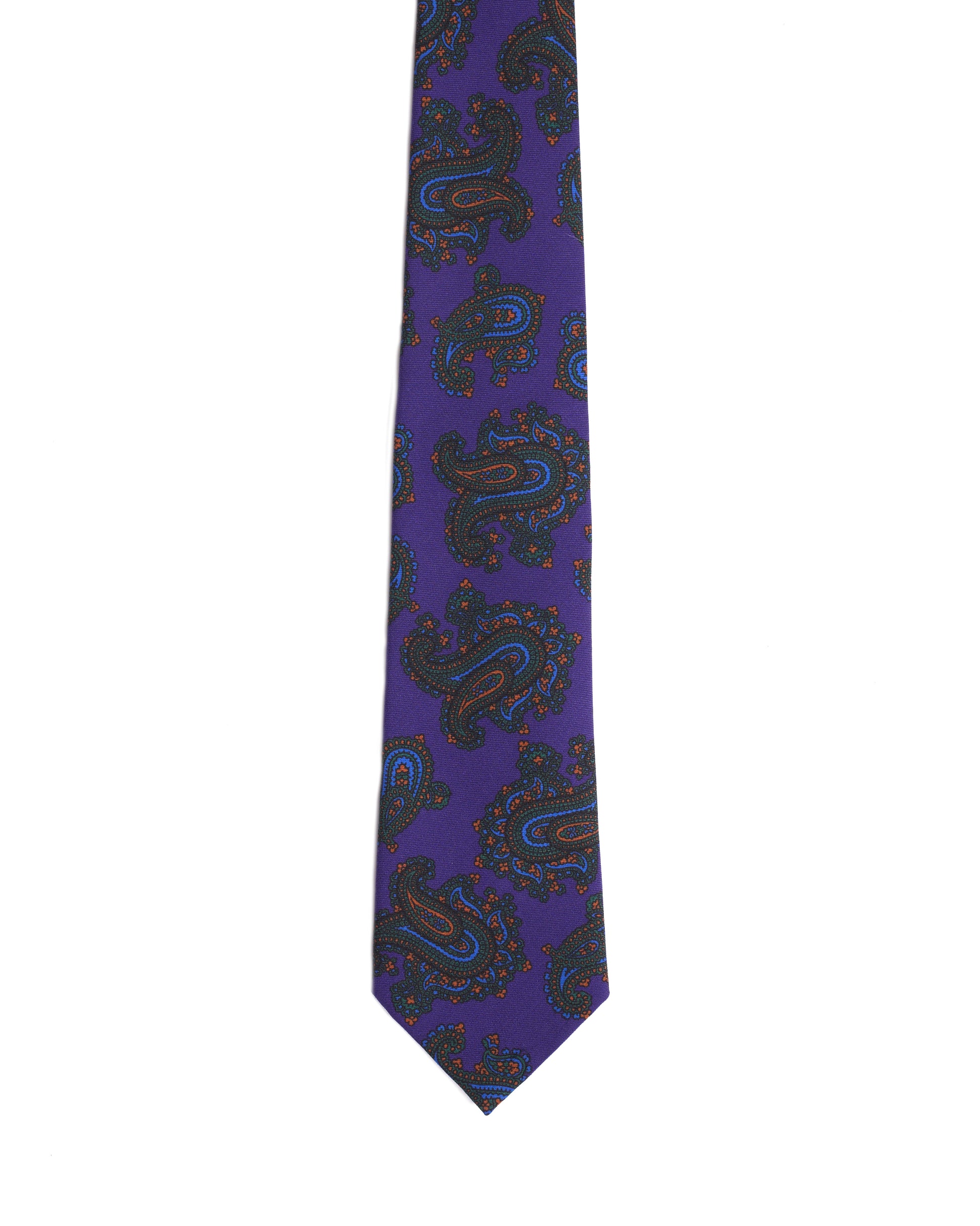 Printed Tie - 3 Fold - Purple with large green paisley