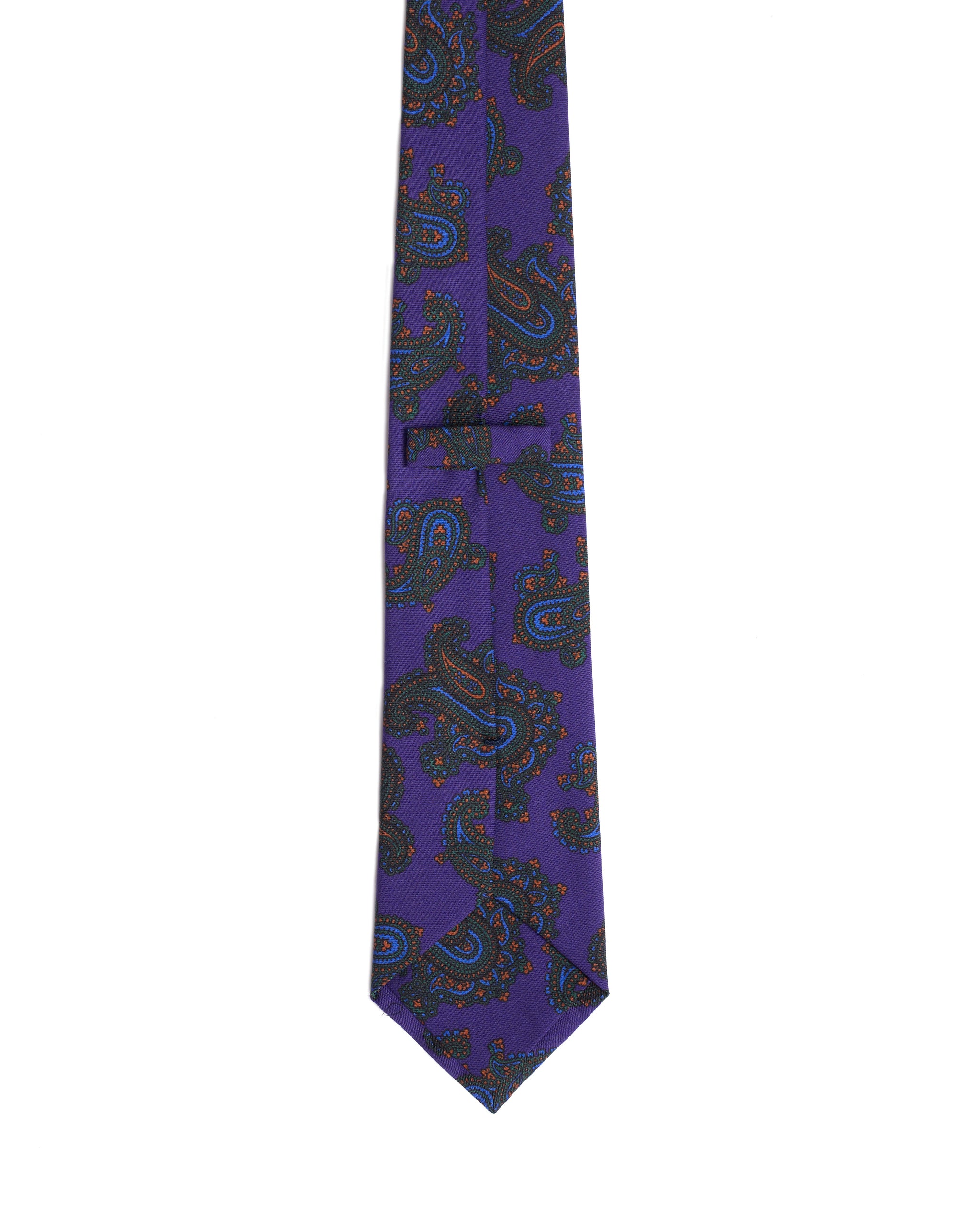Printed Tie - 3 Fold - Purple with large green paisley
