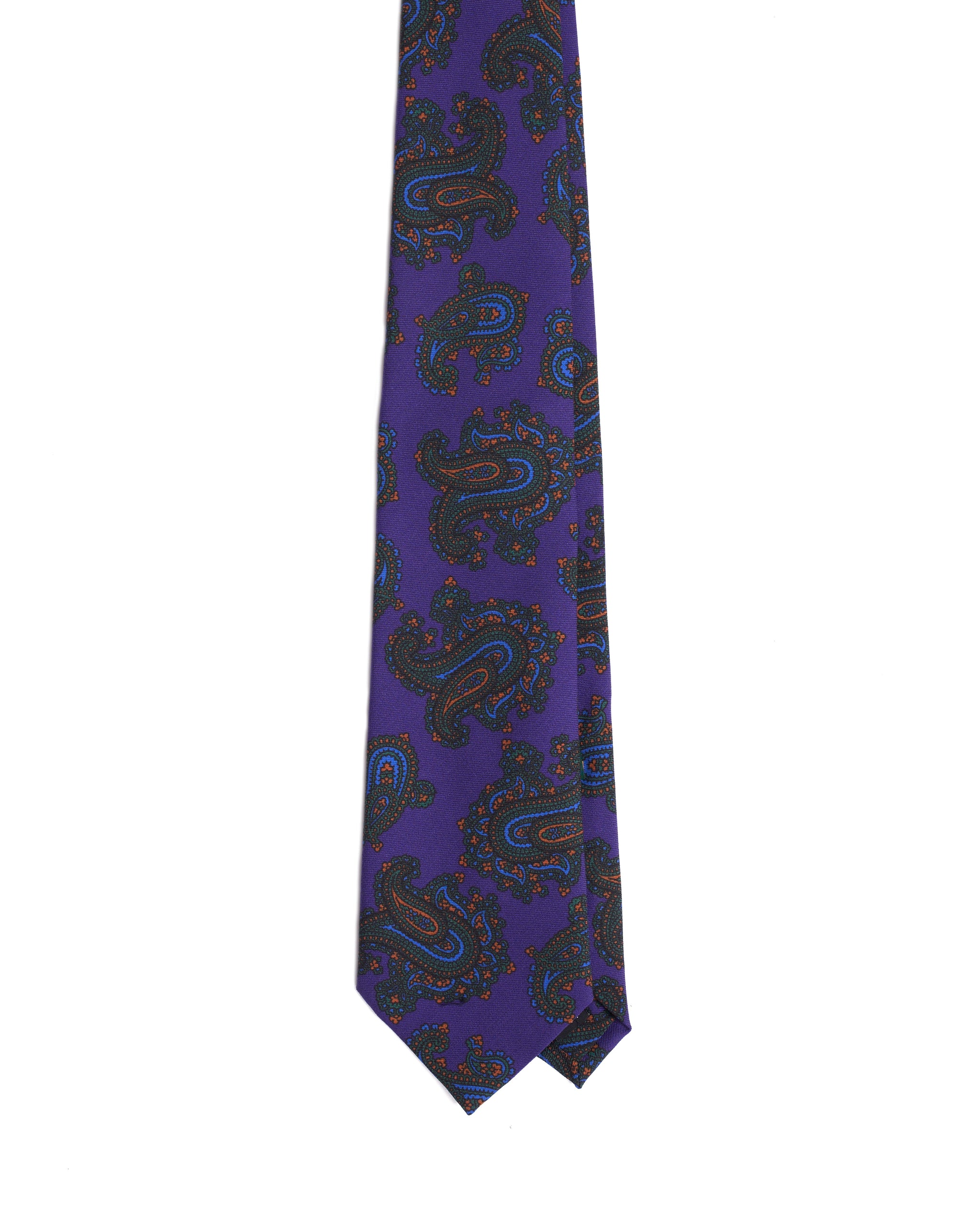 Printed Tie - 3 Fold - Purple with large green paisley